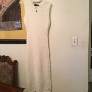 KYLIE FUZZY MIDI DRESS IN WHITE - S